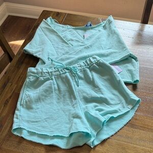 Turquoise French terry joy lab Lounge Set - Cozy Shorts & Top